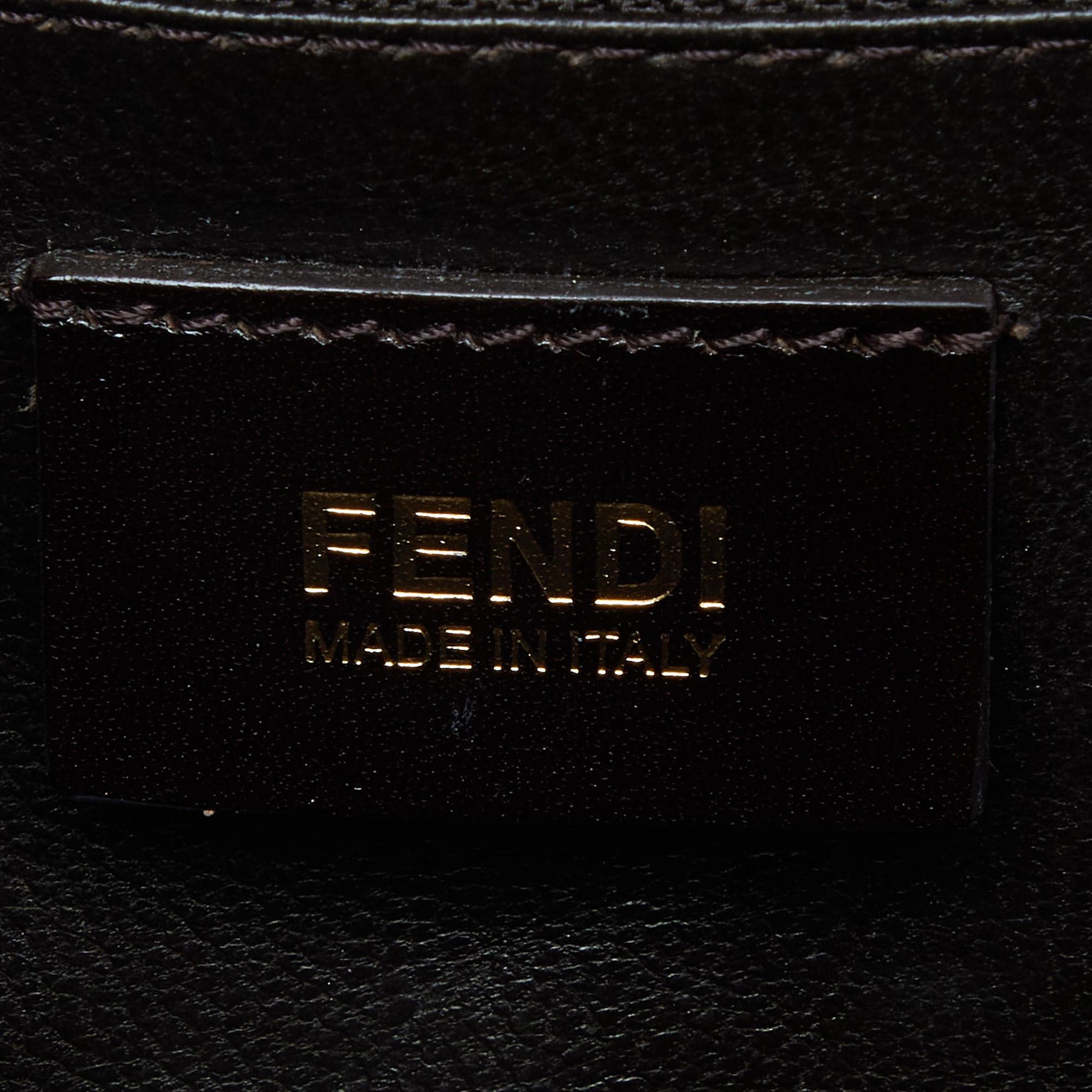 Women's Fendi Dark Brown Textured Leather Classico No.1 Top Handle Bag For Sale