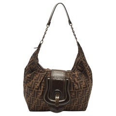 Fendi Dark Brown/Tobacco Zucca Canvas and Leather B Hobo