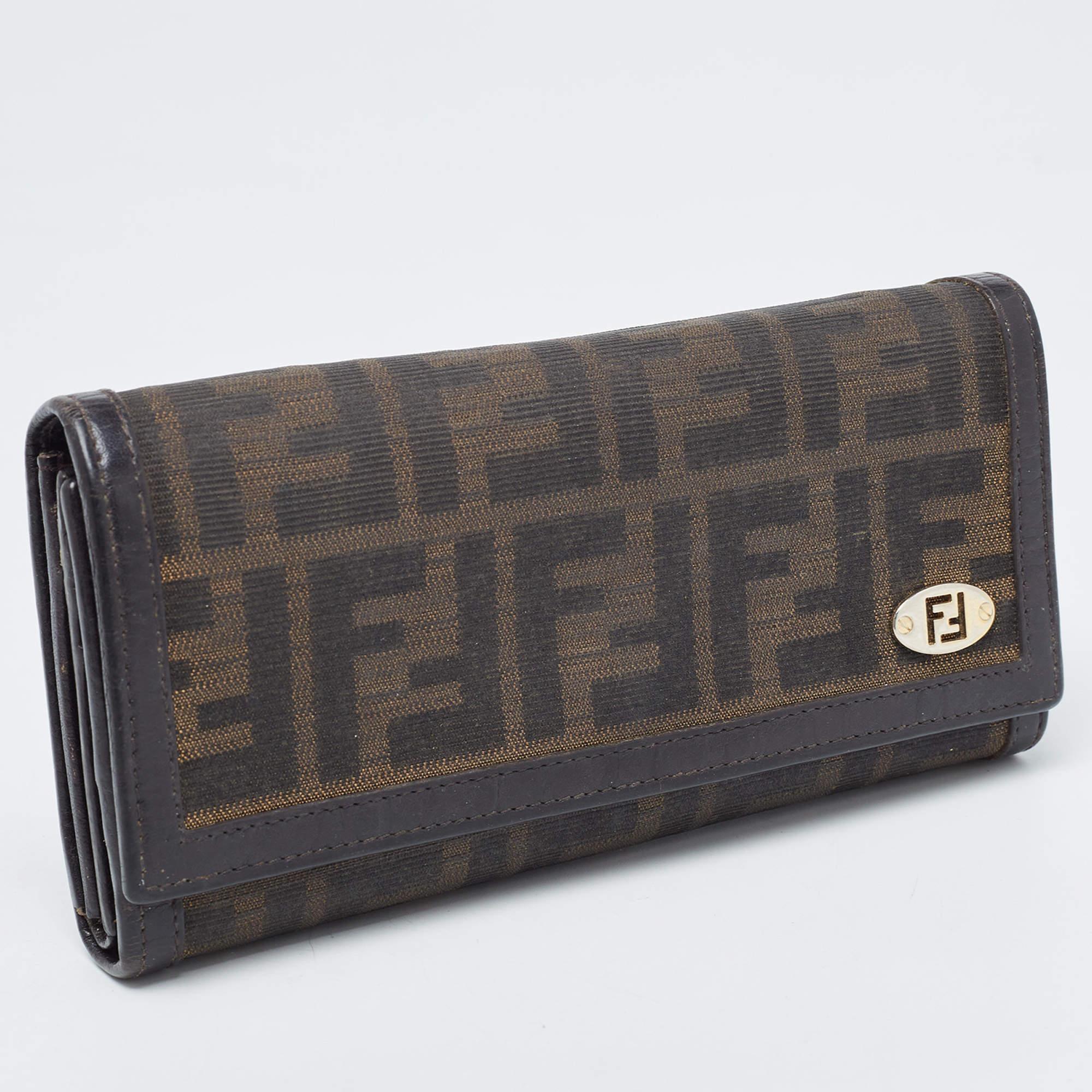 Gray Fendi Dark Brown/Tobacco Zucca Canvas and Leather Trifold Continental Wallet