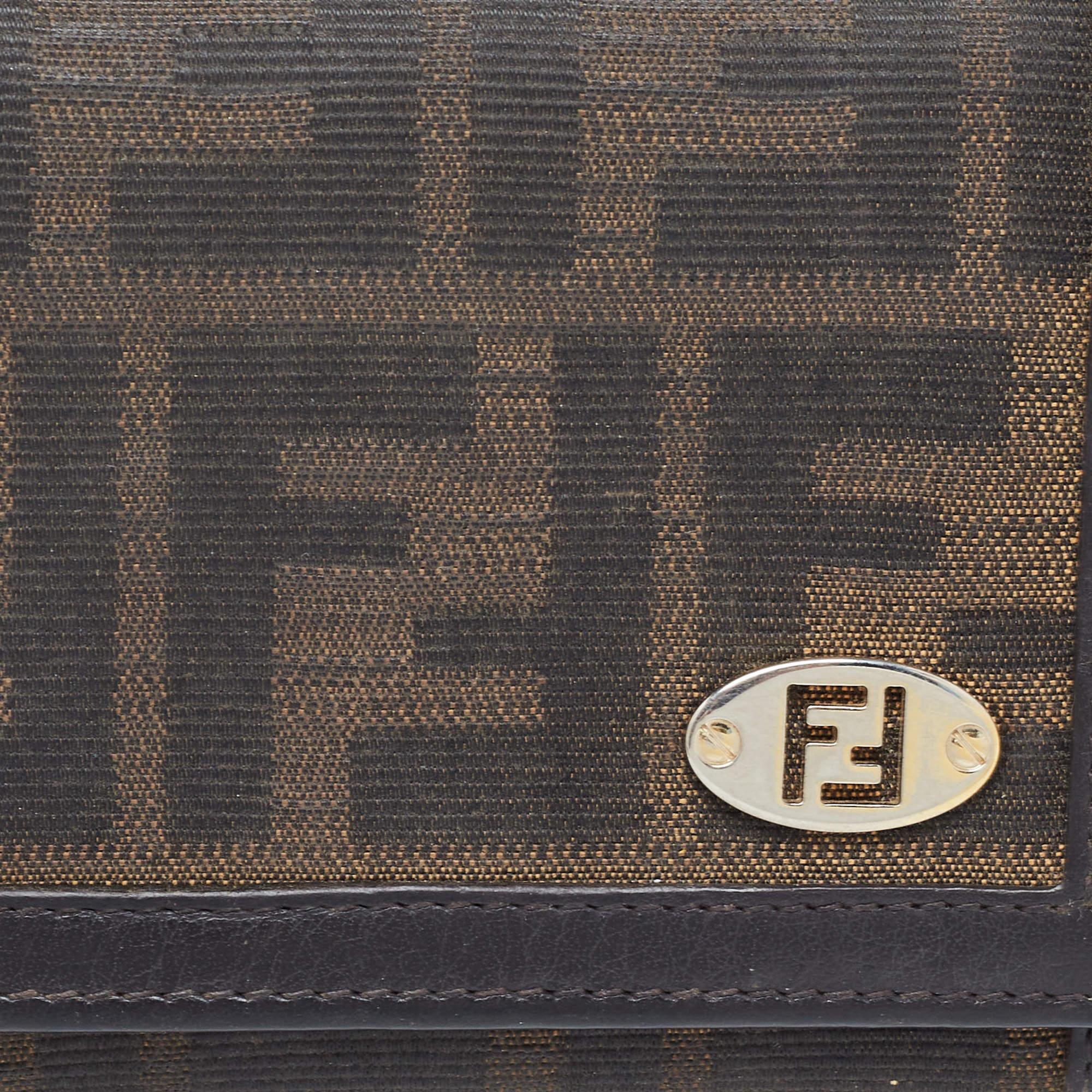 Women's Fendi Dark Brown/Tobacco Zucca Canvas and Leather Trifold Continental Wallet