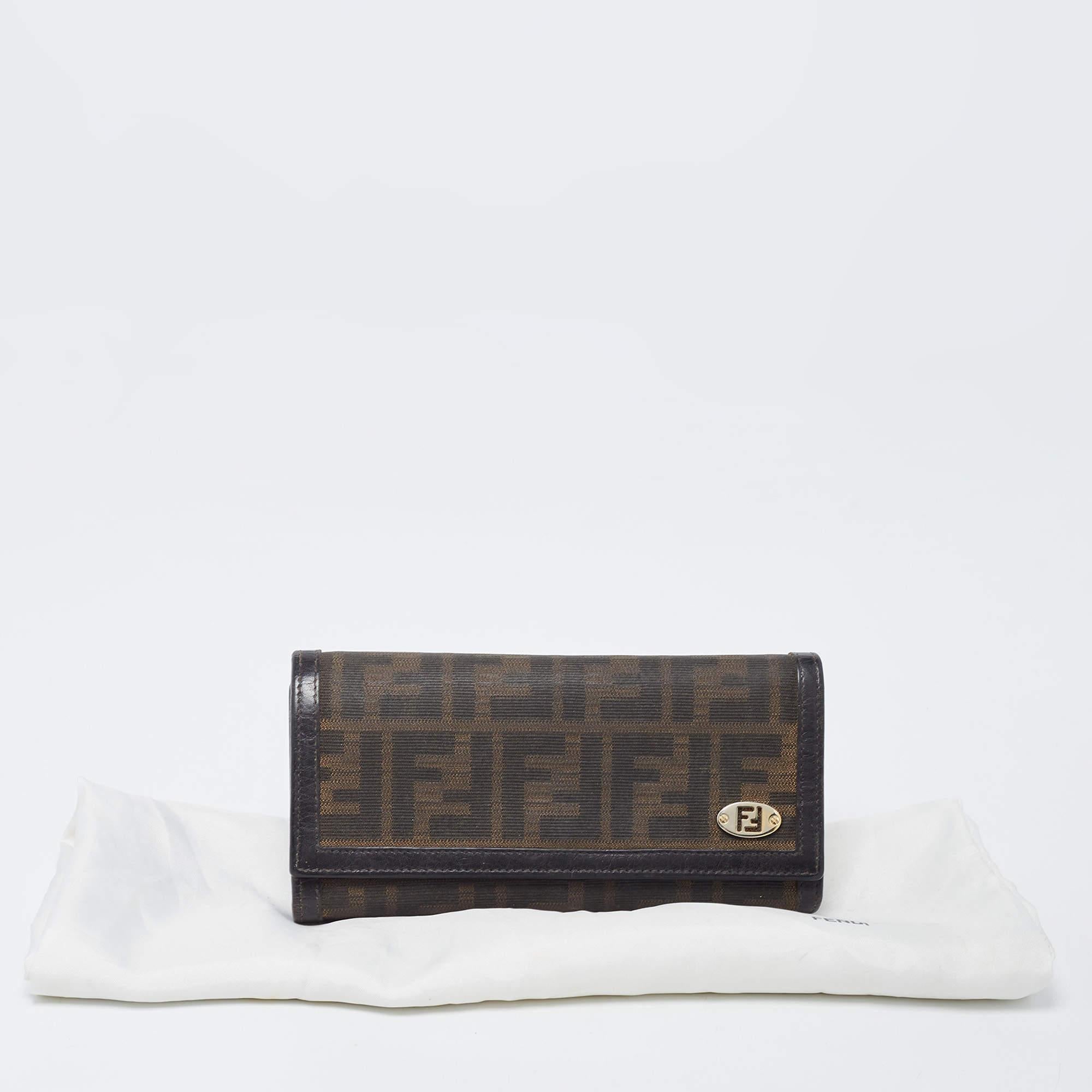 Fendi Dark Brown/Tobacco Zucca Canvas and Leather Trifold Continental Wallet 1