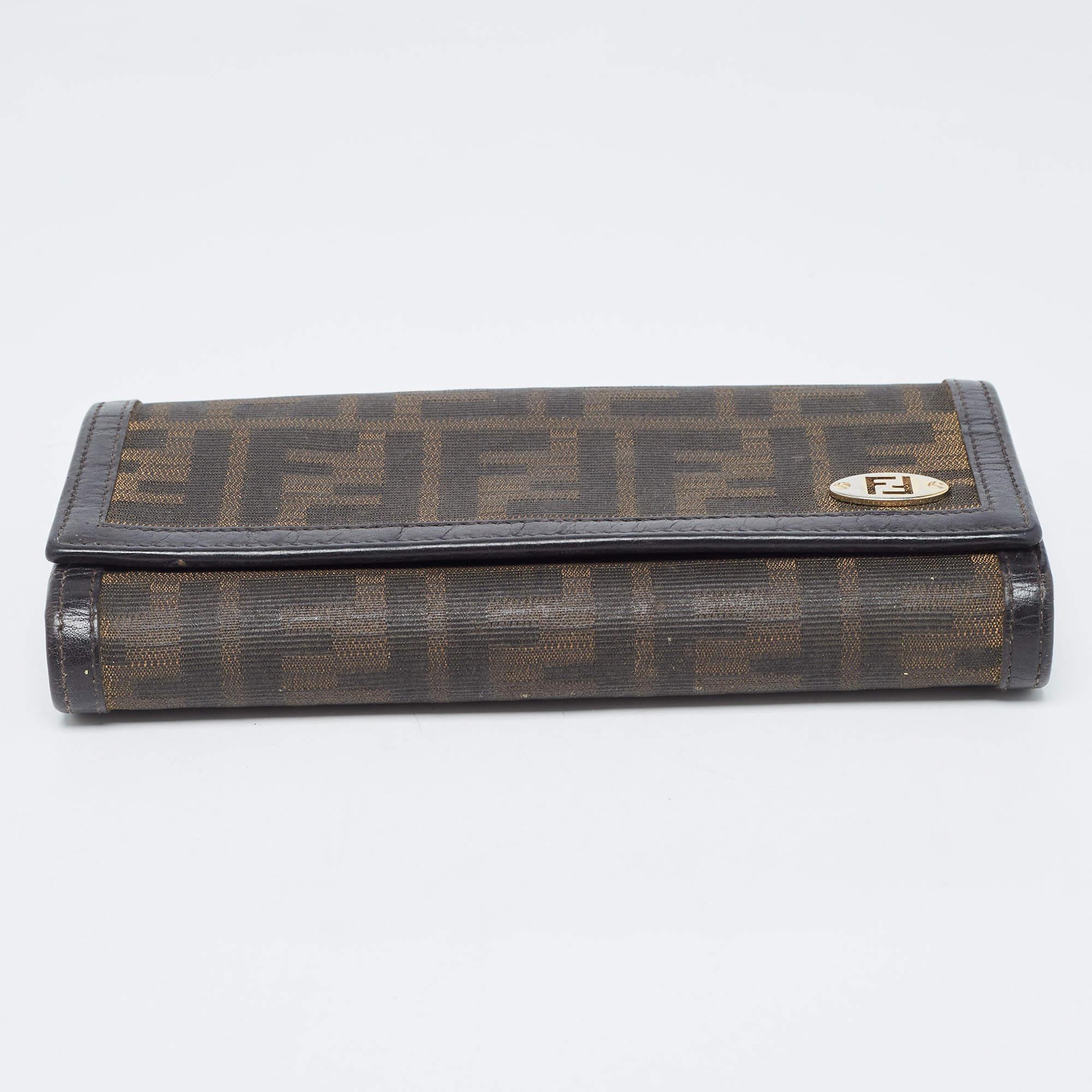 Fendi Dark Brown/Tobacco Zucca Canvas and Leather Trifold Continental Wallet 2