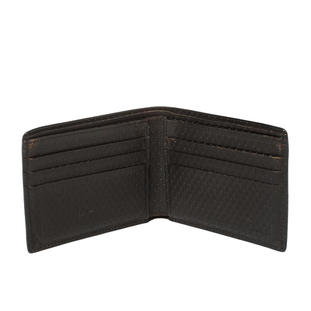 Black Fendi Dark Brown Woven Embossed Leather Bi Fold Wallet