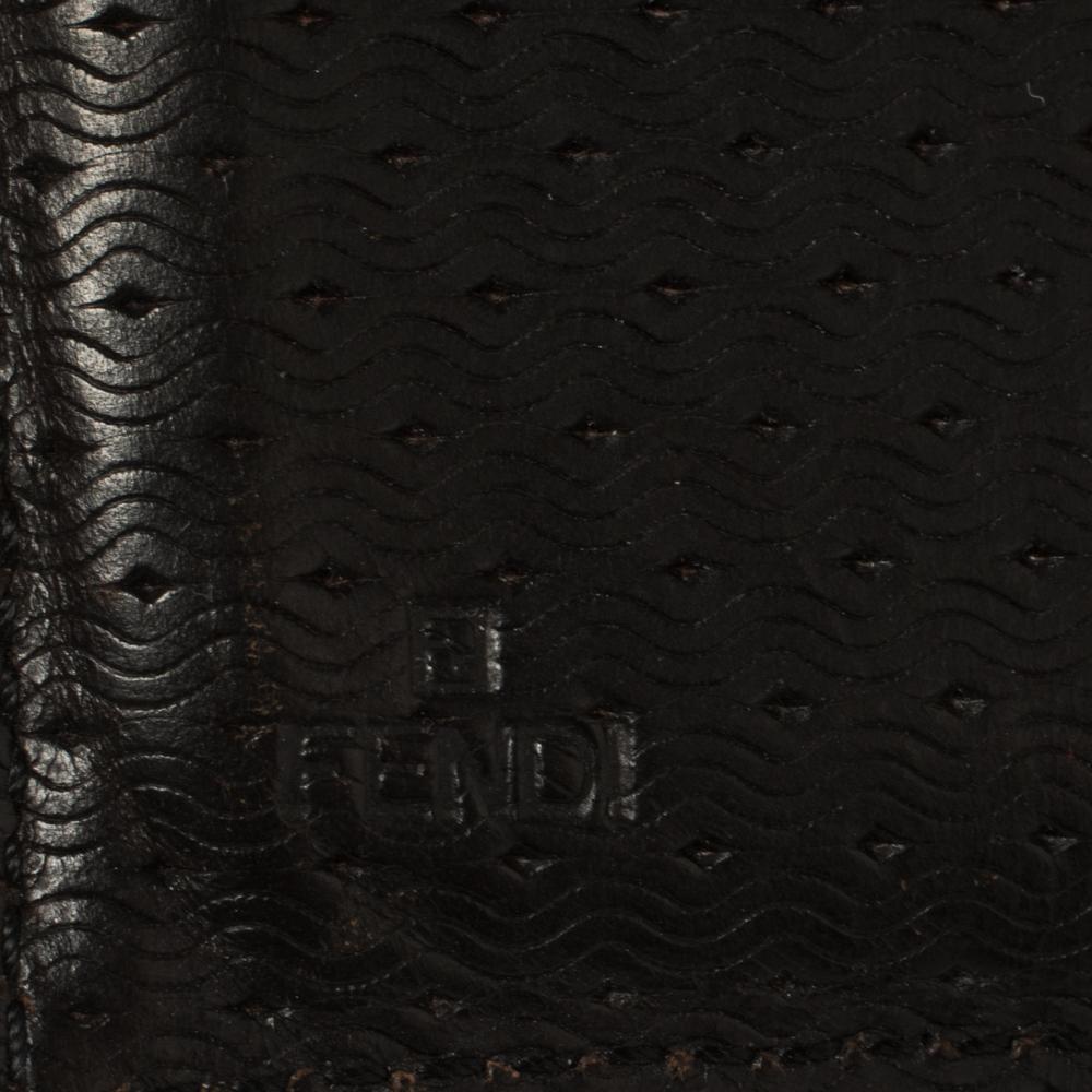 Fendi Dark Brown Woven Embossed Leather Bi Fold Wallet 1