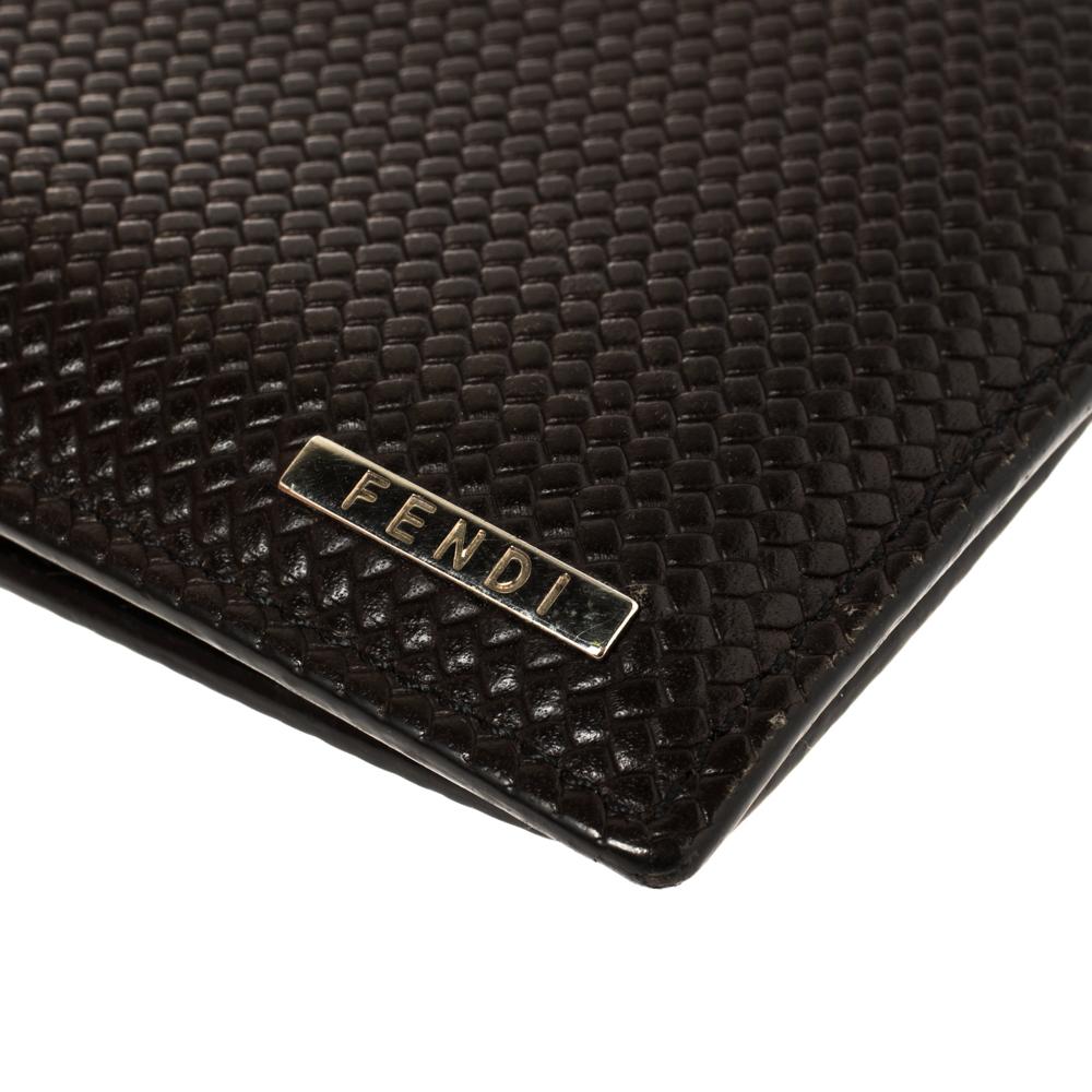 Fendi Dark Brown Woven Embossed Leather Bi Fold Wallet 2
