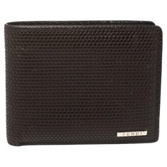 Fendi Dark Brown Woven Embossed Leather Bi Fold Wallet