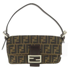 Vintage Fendi Dark Brown Zucca Canvas Mamma Baguette Shoulder Bag