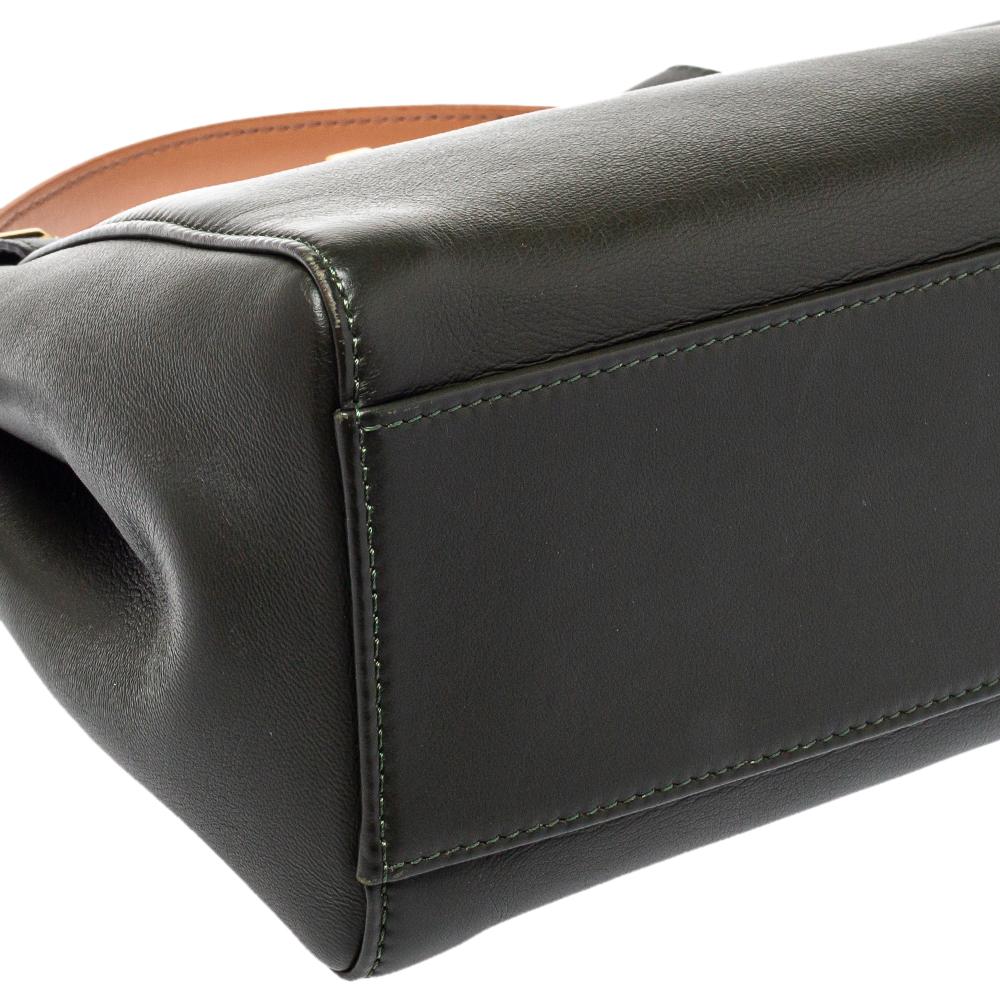 Fendi Dark Green and Beige Leather Mini Peekaboo Top Handle Bag 5