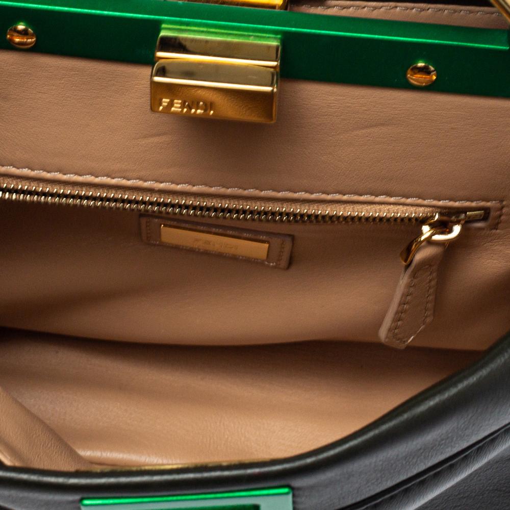 Fendi Dark Green and Beige Leather Mini Peekaboo Top Handle Bag 1