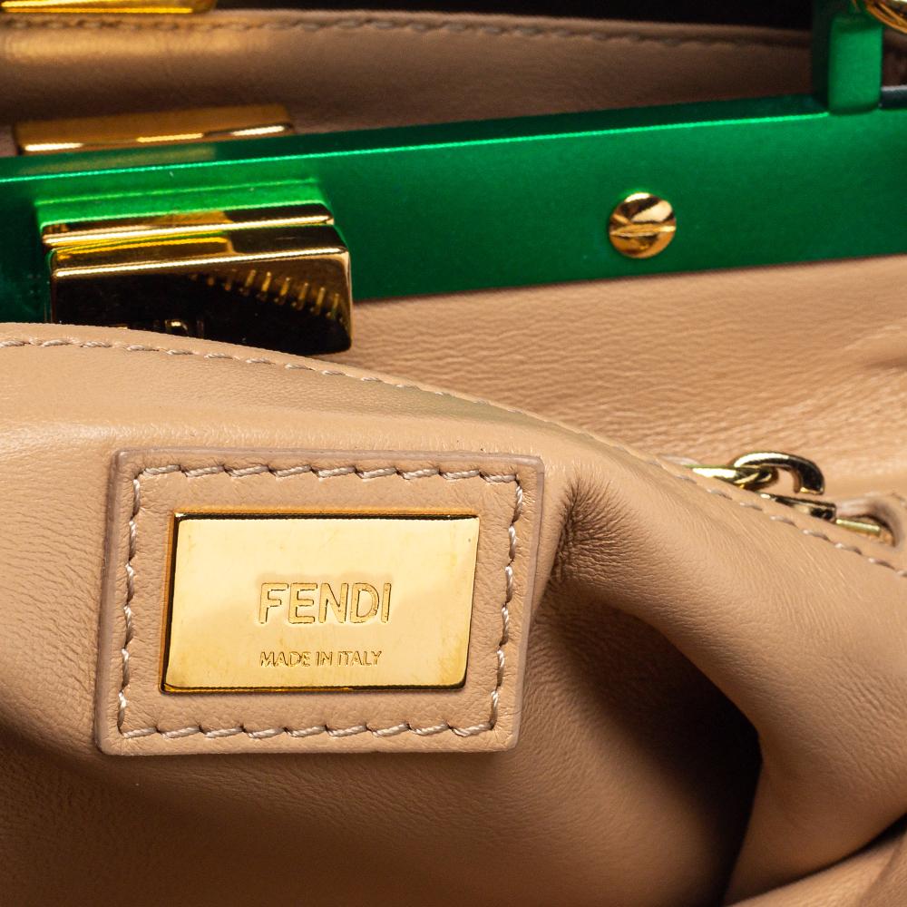 Fendi Dark Green and Beige Leather Mini Peekaboo Top Handle Bag 3