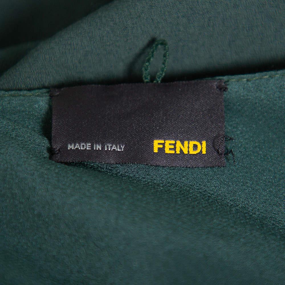 Fendi Dark Green Crepe One Shoulder Maxi Dress S In Good Condition For Sale In Dubai, Al Qouz 2