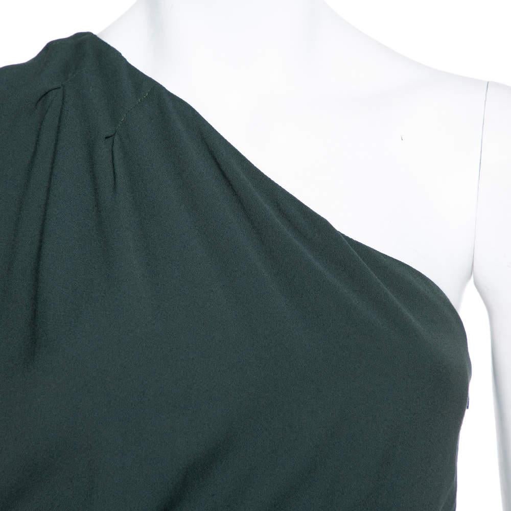 Fendi Dark Green Crepe One Shoulder Maxi Dress S For Sale 3