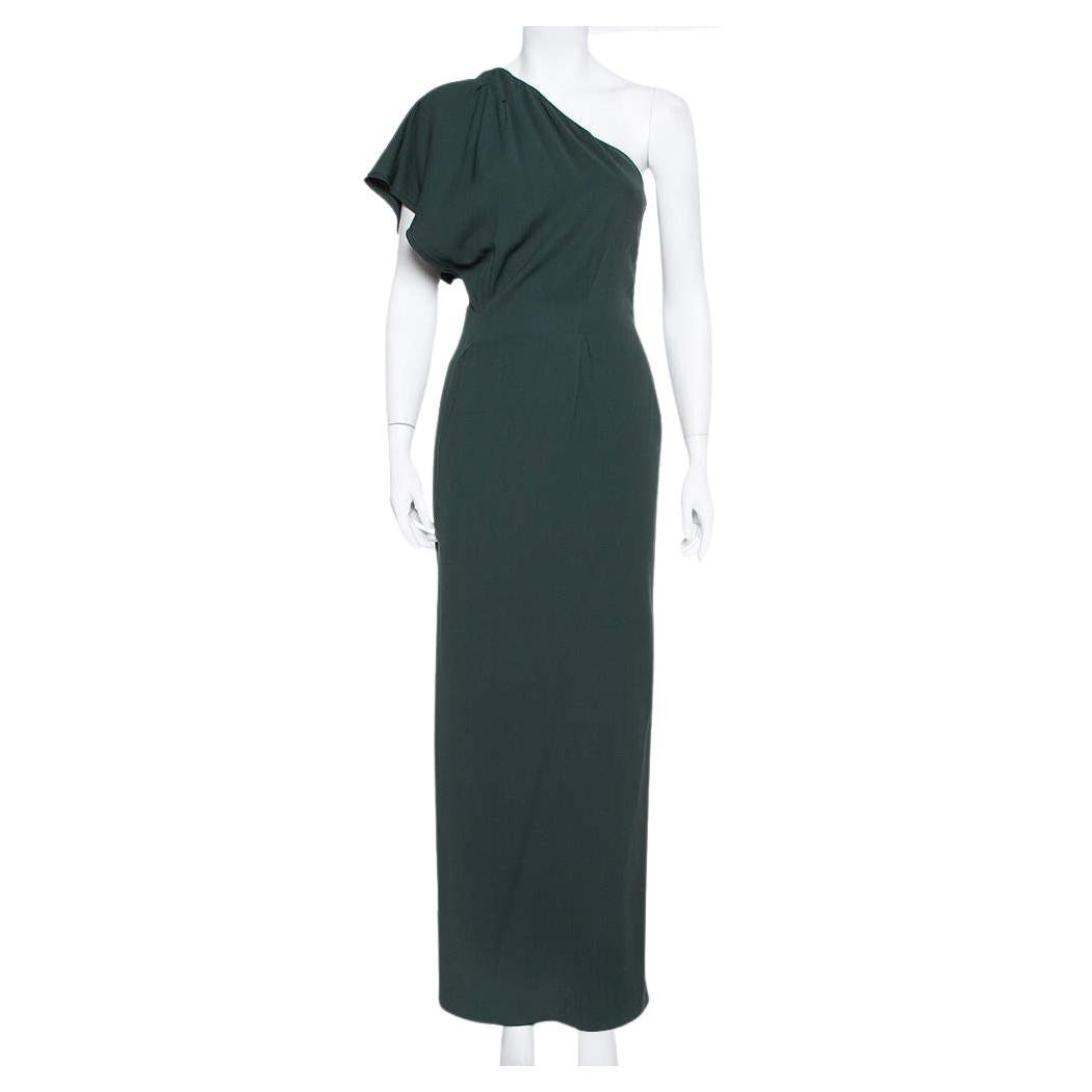 Fendi Dark Green Crepe One Shoulder Maxi Dress S For Sale