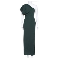 Fendi Dark Green Crepe One Shoulder Maxi Dress S