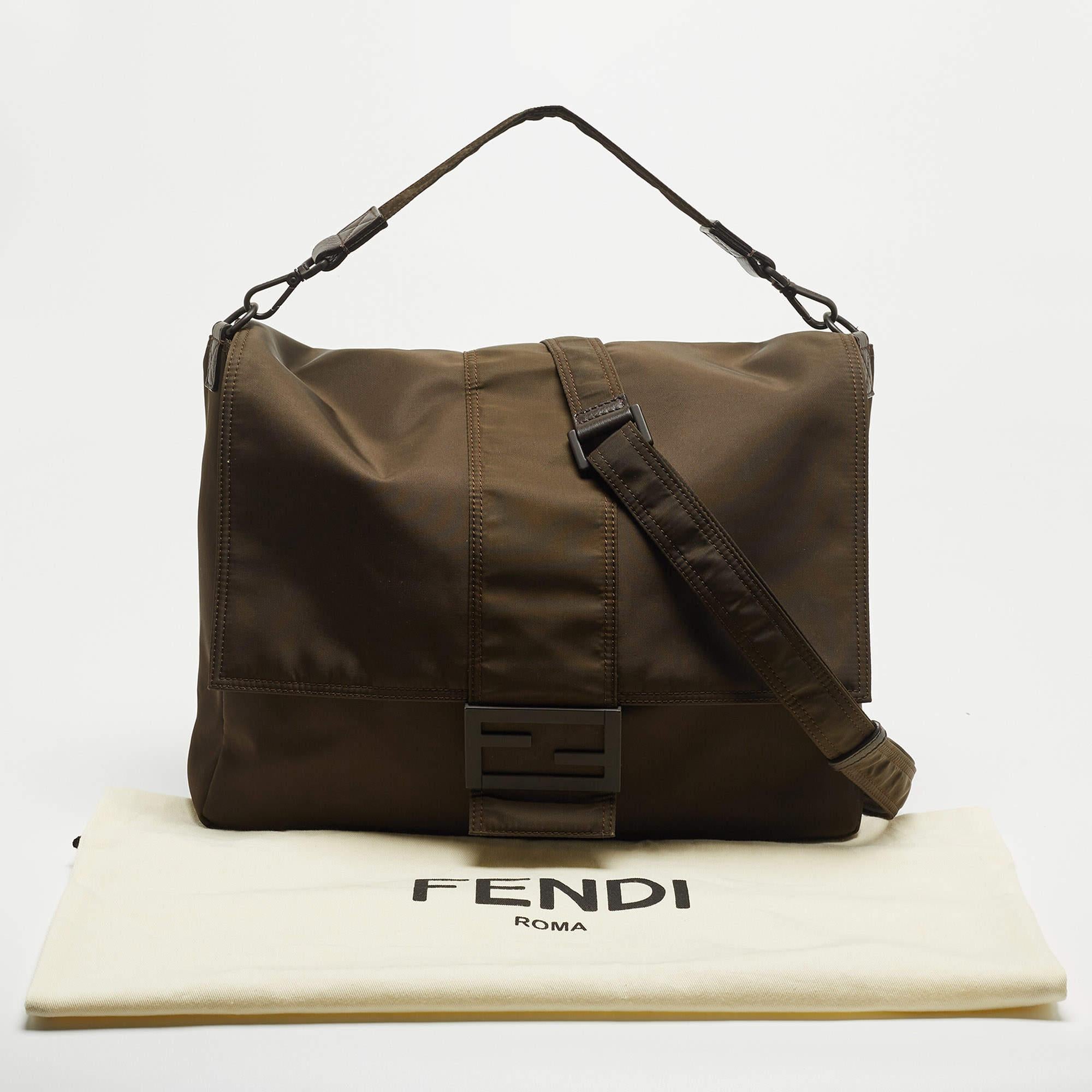 Fendi Dark Green Nylon Baguette Flap Bag 7