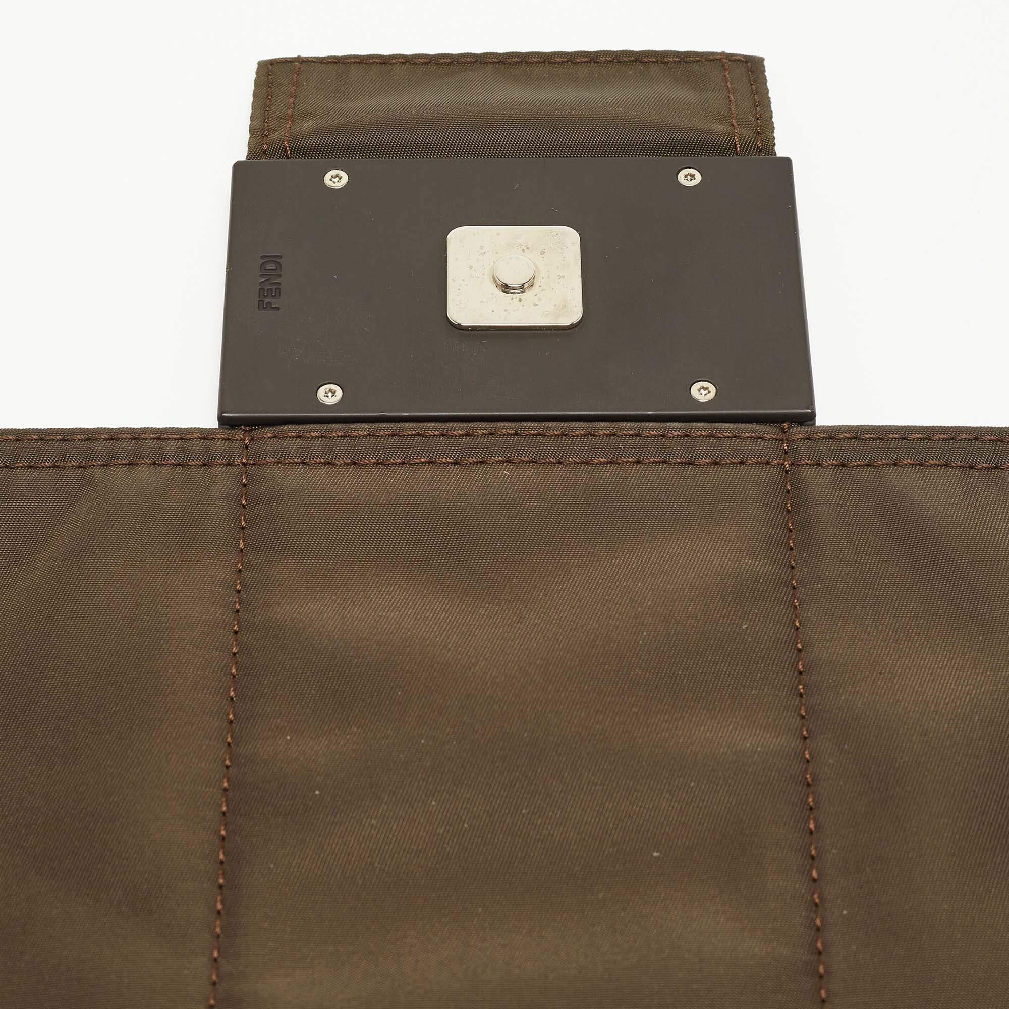 Fendi Dark Green Nylon Baguette Flap Bag 9