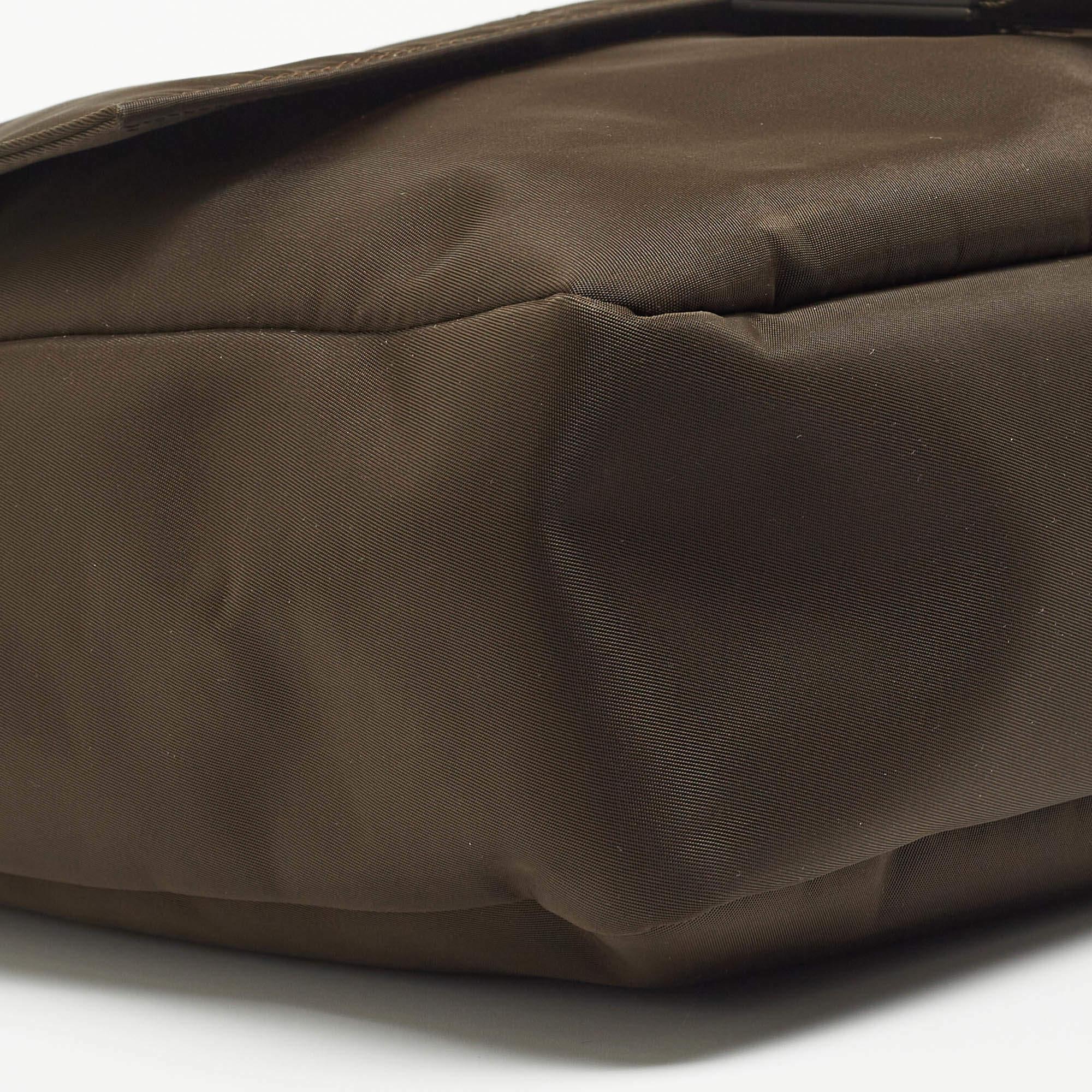 Fendi Dark Green Nylon Baguette Flap Bag 5