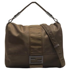 Fendi Dark Green Nylon Baguette Flap Bag