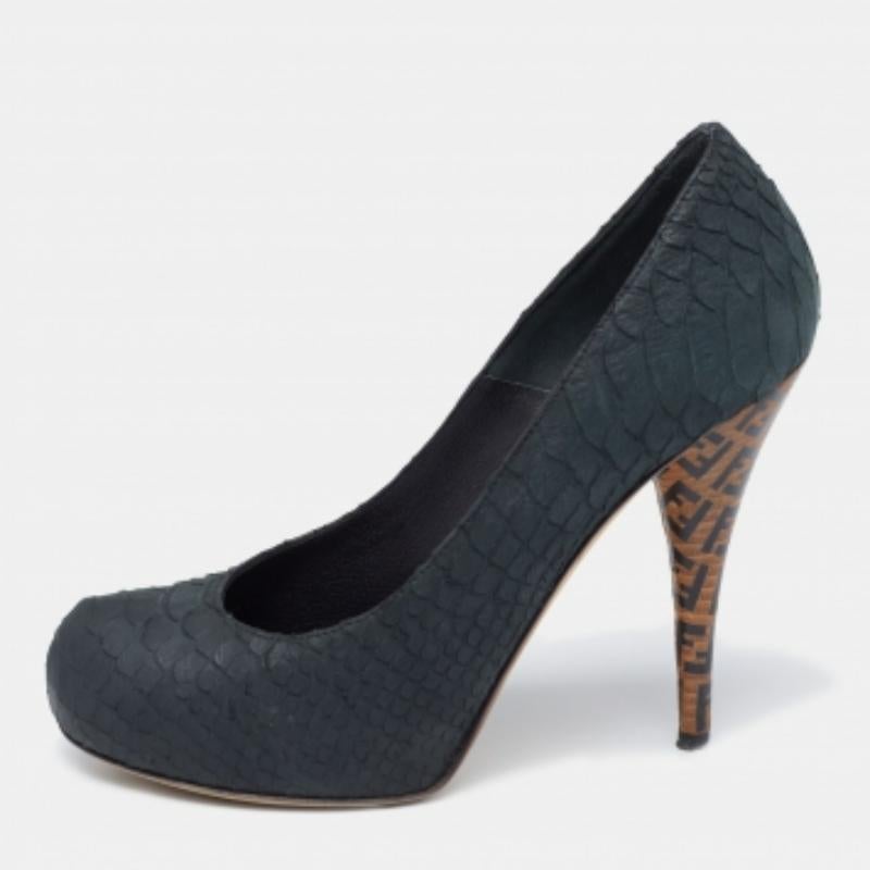 Fendi Dark Green Python Superstar Platform Pumps Size 37.5 For Sale