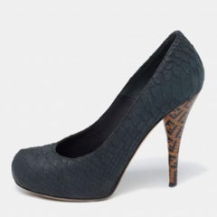 Fendi Dark Green Python Superstar Platform Pumps Size 37.5