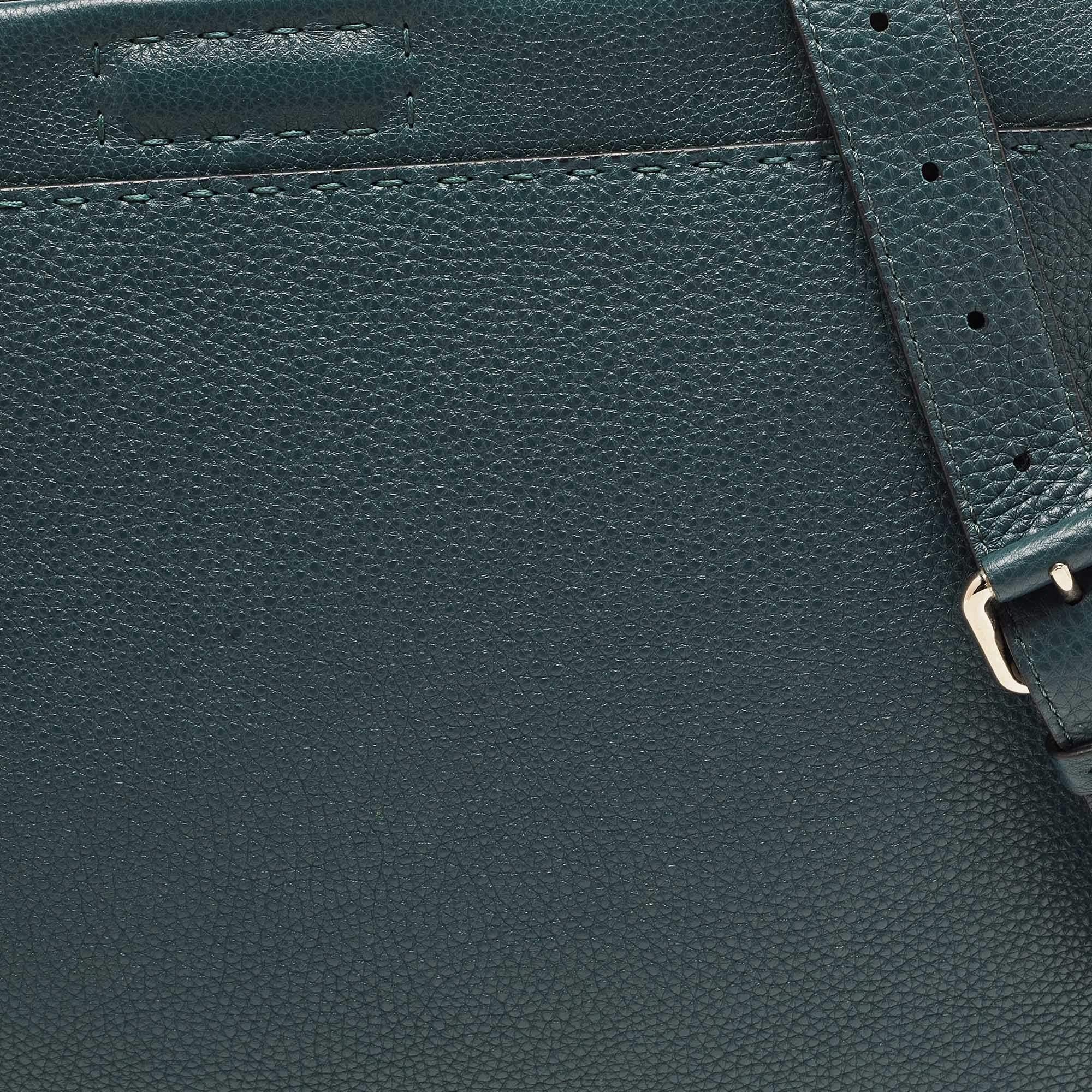 Fendi Dark Green Selleria Leather Peekaboo Fit Briefcase 6