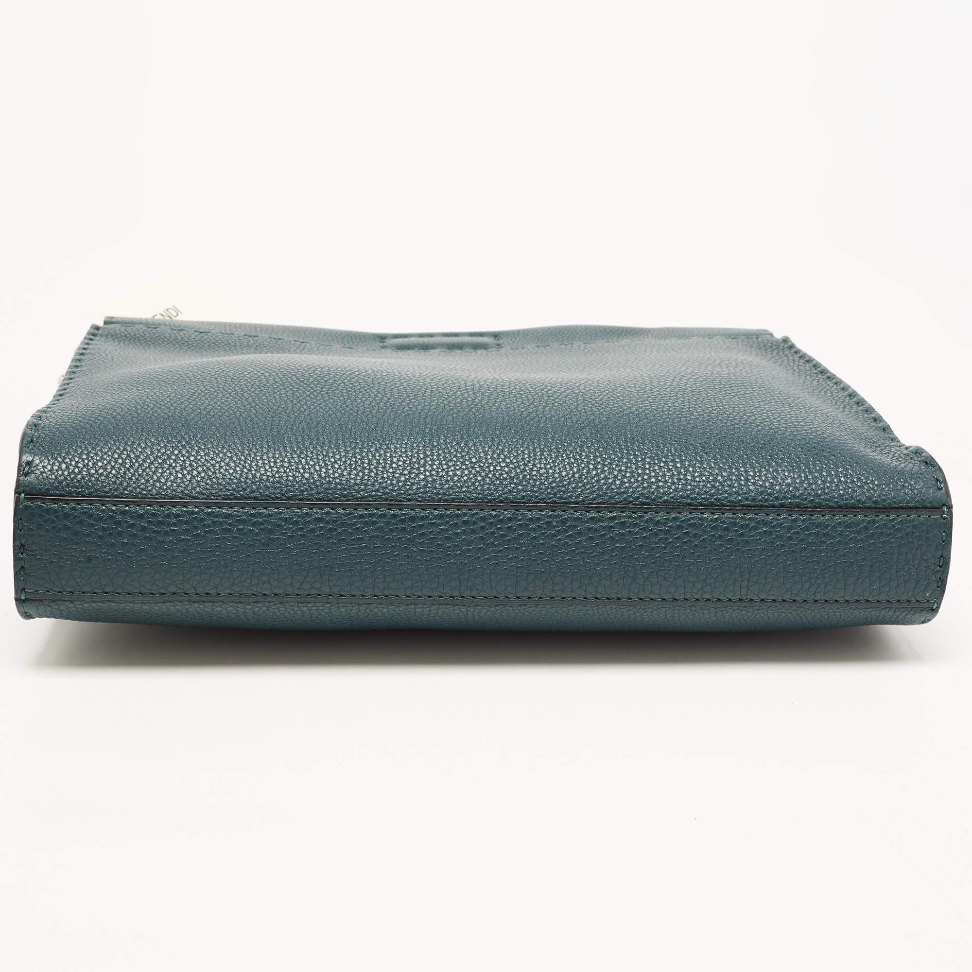 Women's Fendi Dark Green Selleria Leather Peekaboo Fit Briefcase