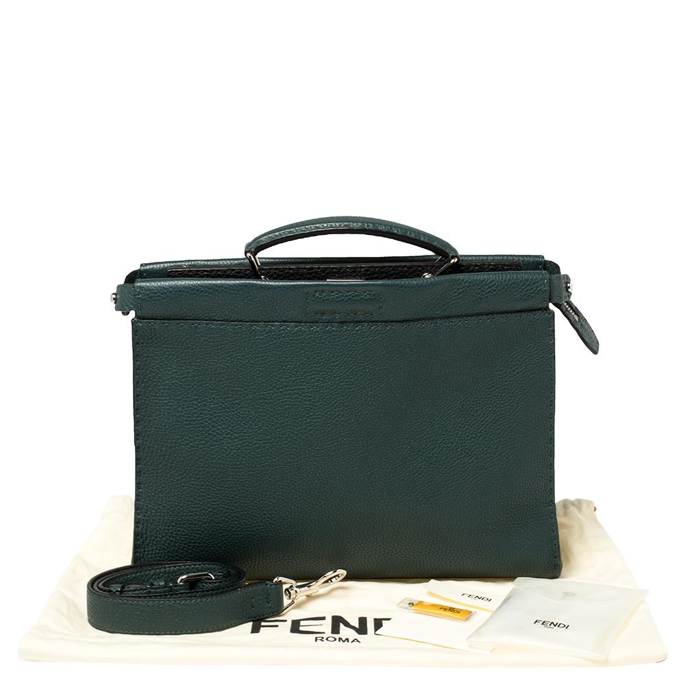 Fendi Dark Green Selleria Leather Peekaboo Iconic Fit Briefcase 5