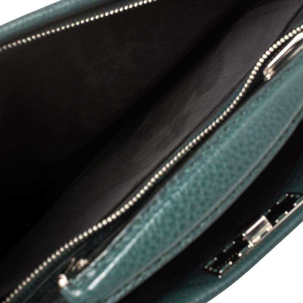 Black Fendi Dark Green Selleria Leather Peekaboo Iconic Fit Briefcase