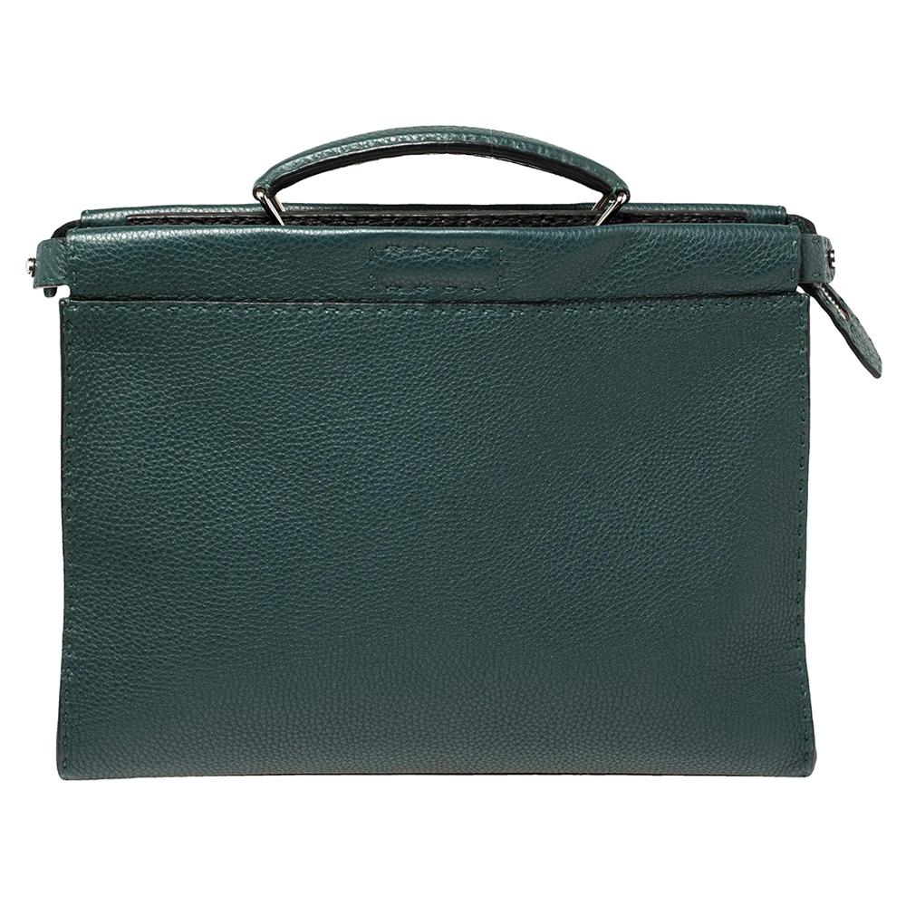 Fendi Dark Green Selleria Leather Peekaboo Iconic Fit Briefcase