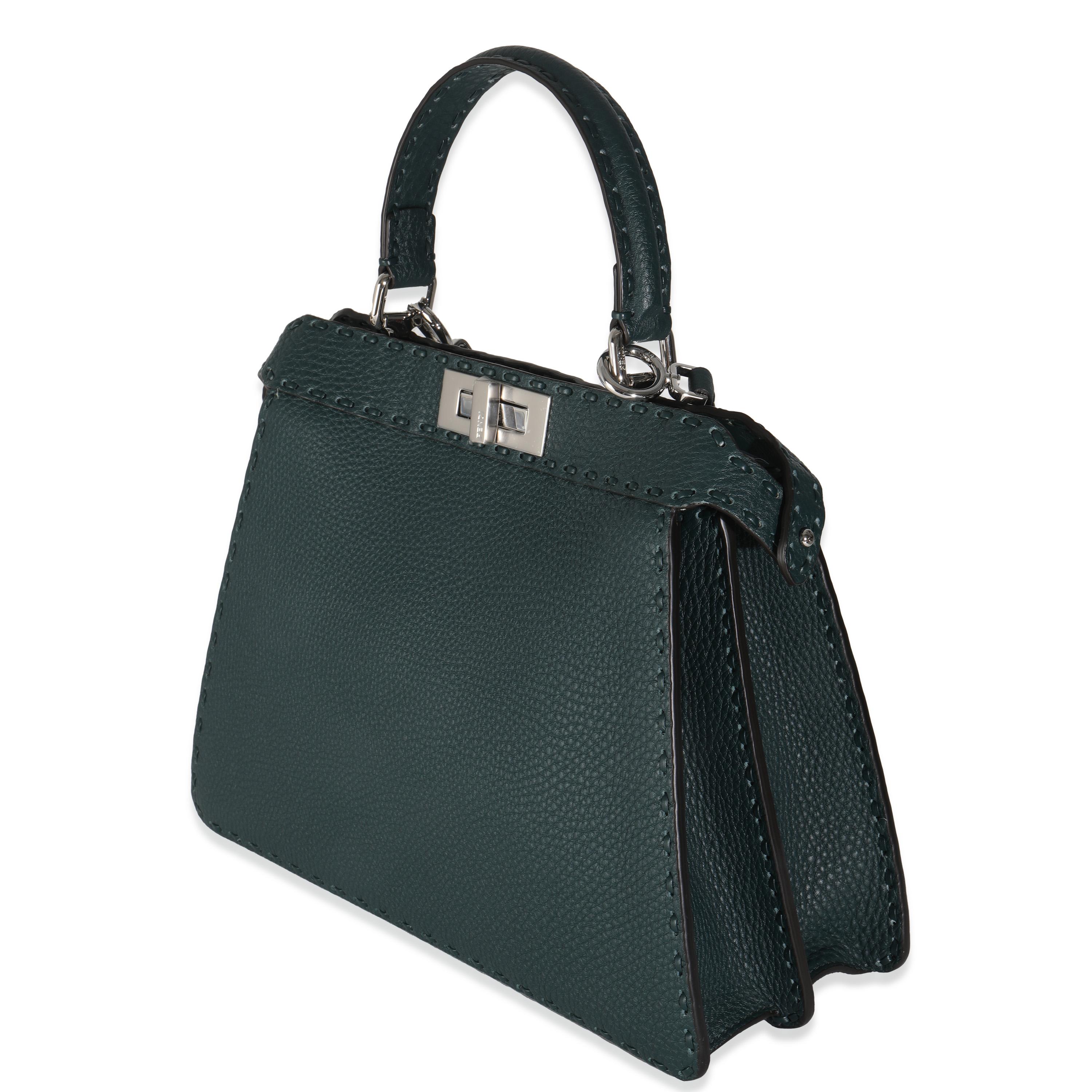 Fendi Dark Green Sellerissima Nappa Sintetica Tape Stitch Medium Peekaboo I SEE In Excellent Condition In New York, NY