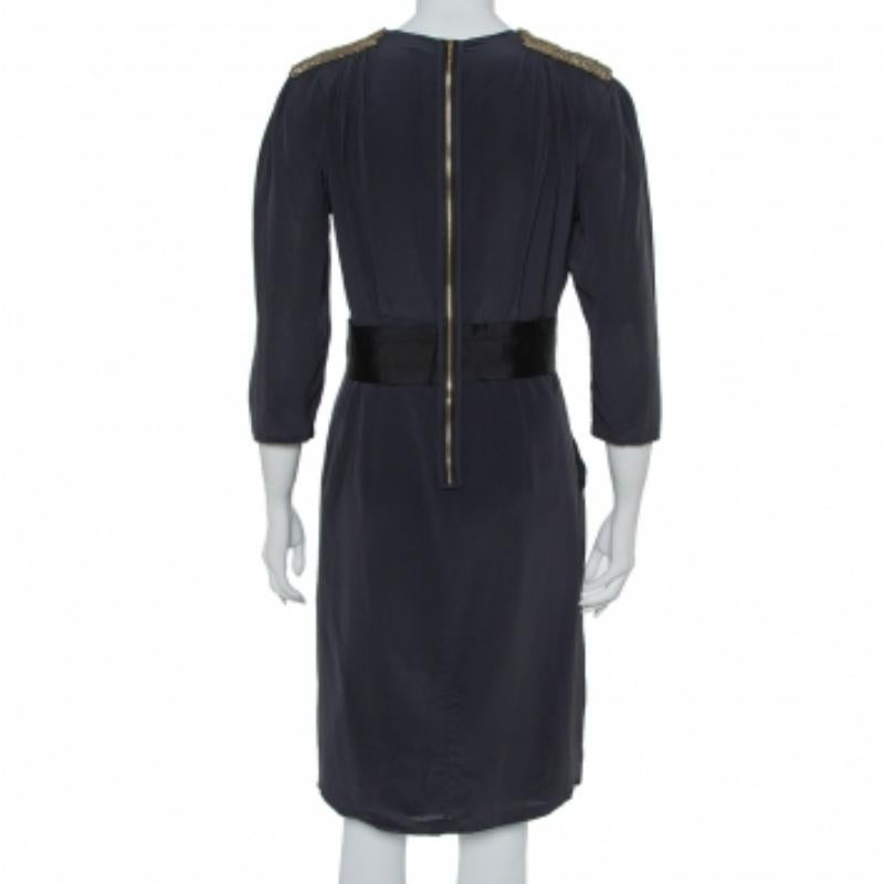 Black Fendi Dark Green Silk Embellished Detail Draped Mini Dress M For Sale