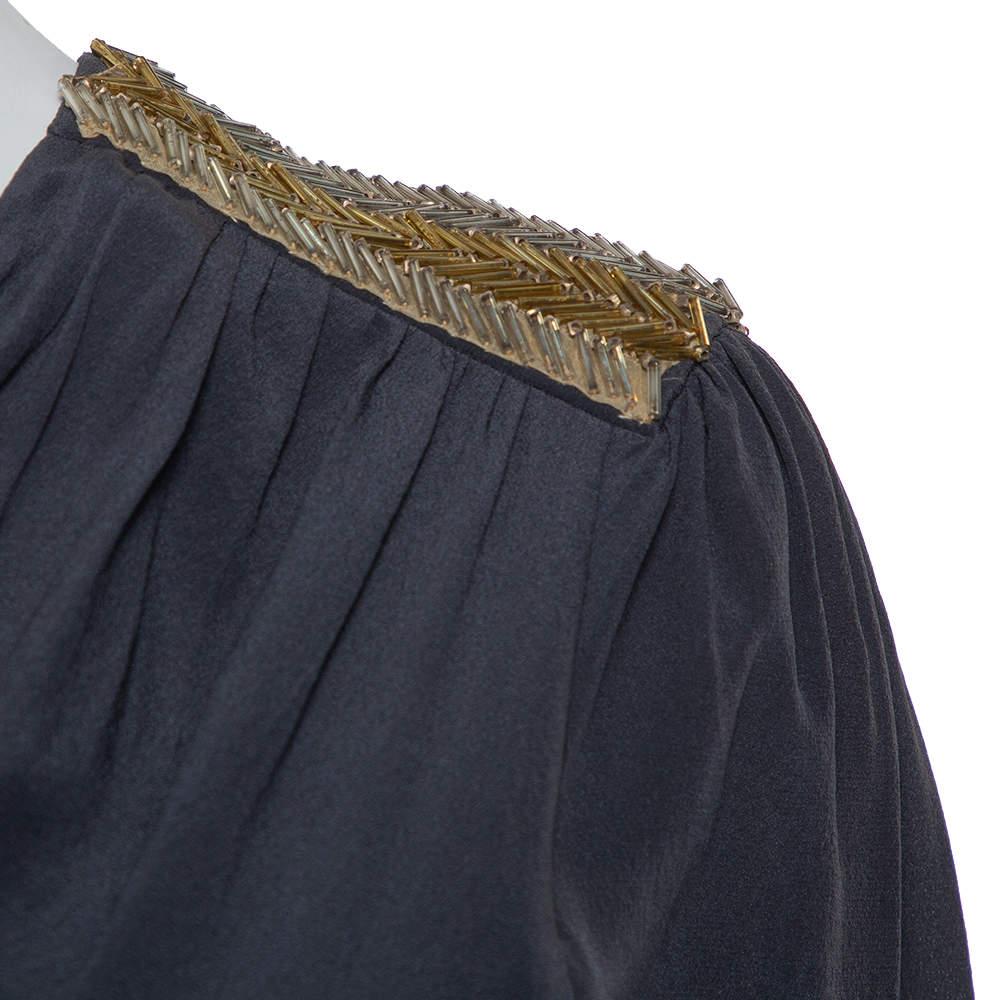 Fendi Dark Green Silk Embellished Detail Draped Mini Dress M In Good Condition For Sale In Dubai, Al Qouz 2