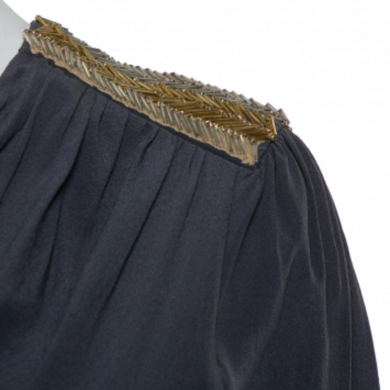 Fendi Dark Green Silk Embellished Detail Draped Mini Dress M For Sale 1