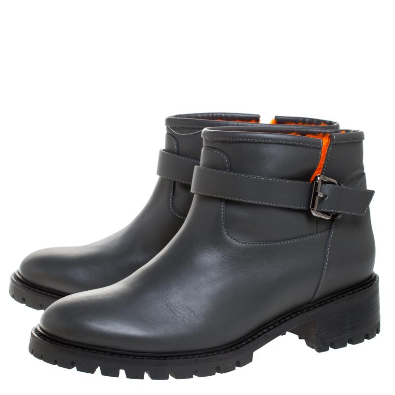 Black Fendi Dark Grey Leather Cuff Ankle Boots Size 40