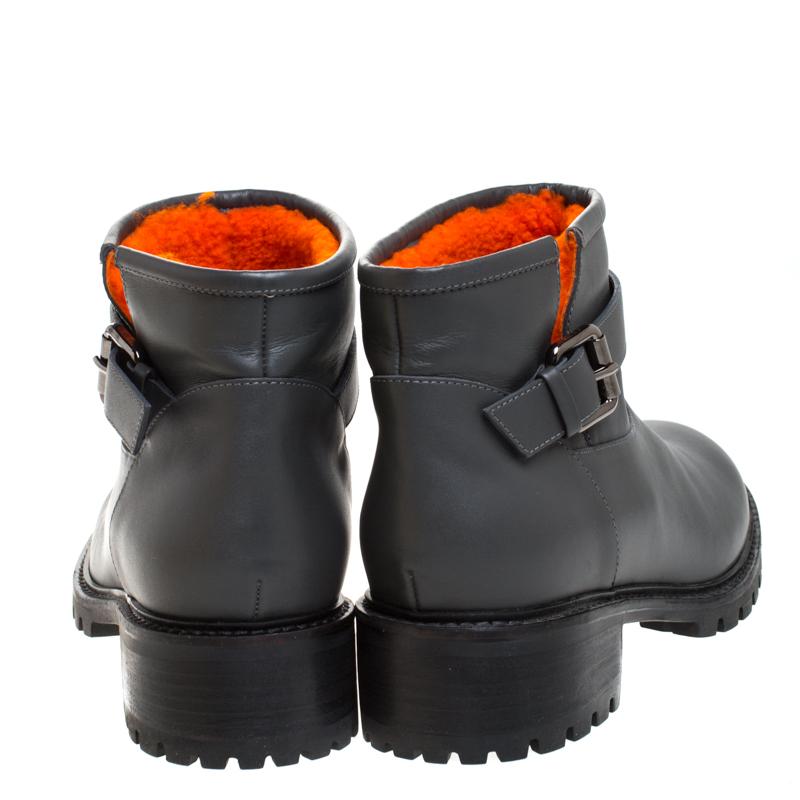Fendi Dark Grey Leather Cuff Ankle Boots Size 40 1