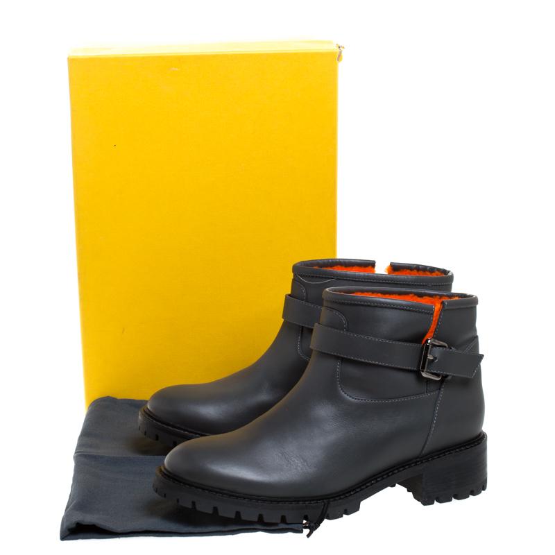 Fendi Dark Grey Leather Cuff Ankle Boots Size 40 2