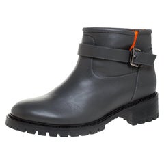 Fendi Dark Grey Leather Cuff Ankle Boots Size 40