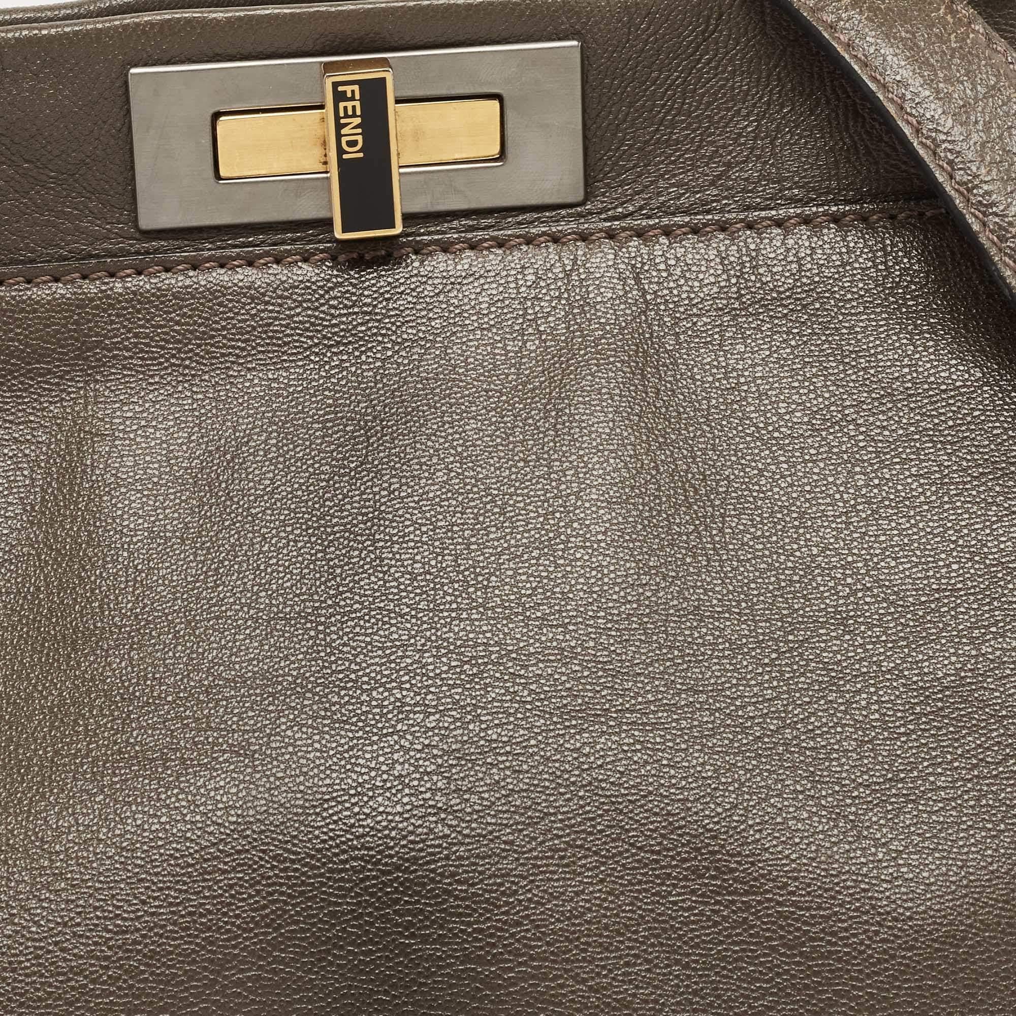 Fendi Dark Grey Leather Large Peekaboo Top Handle Bag 5