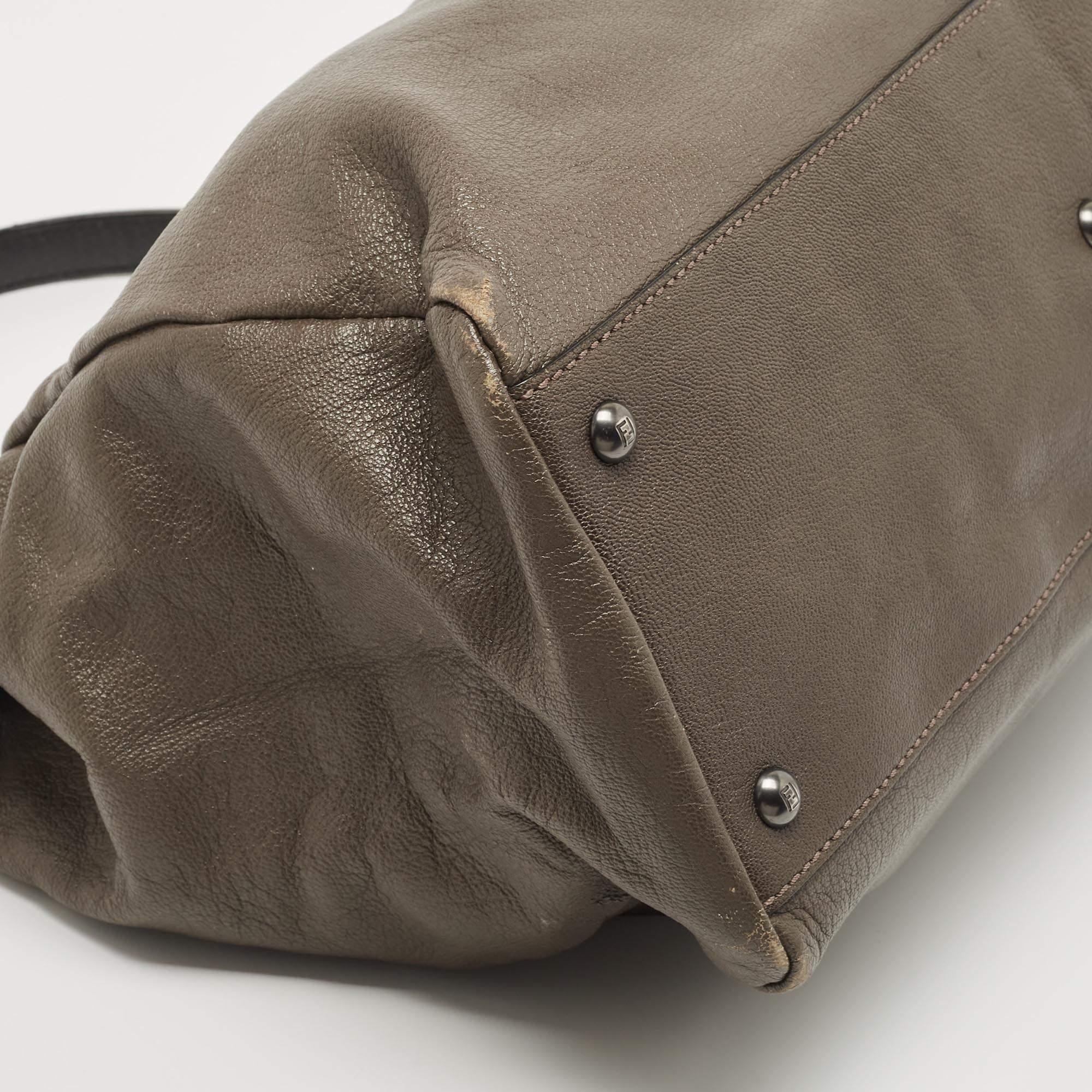 Fendi Dark Grey Leather Large Peekaboo Top Handle Bag 6