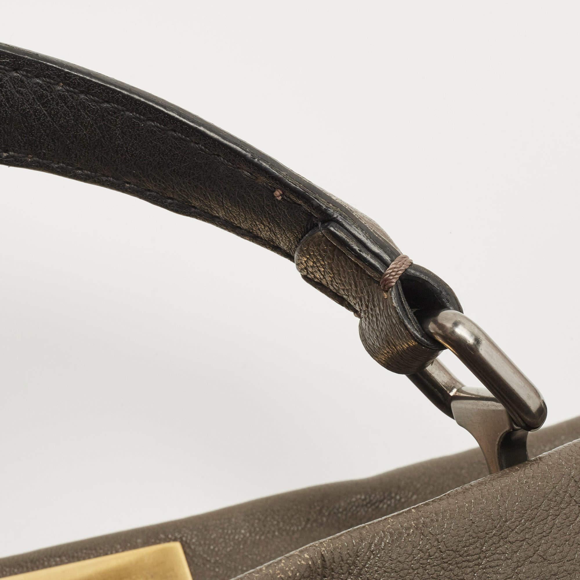 Fendi Dark Grey Leather Large Peekaboo Top Handle Bag 12