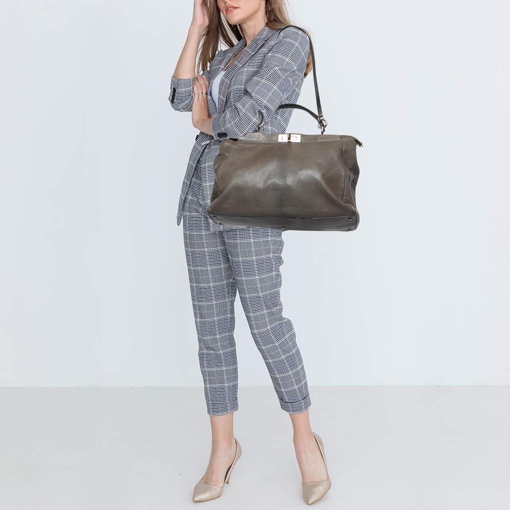 Women's Fendi Dark Grey Leather Large Peekaboo Top Handle Bag