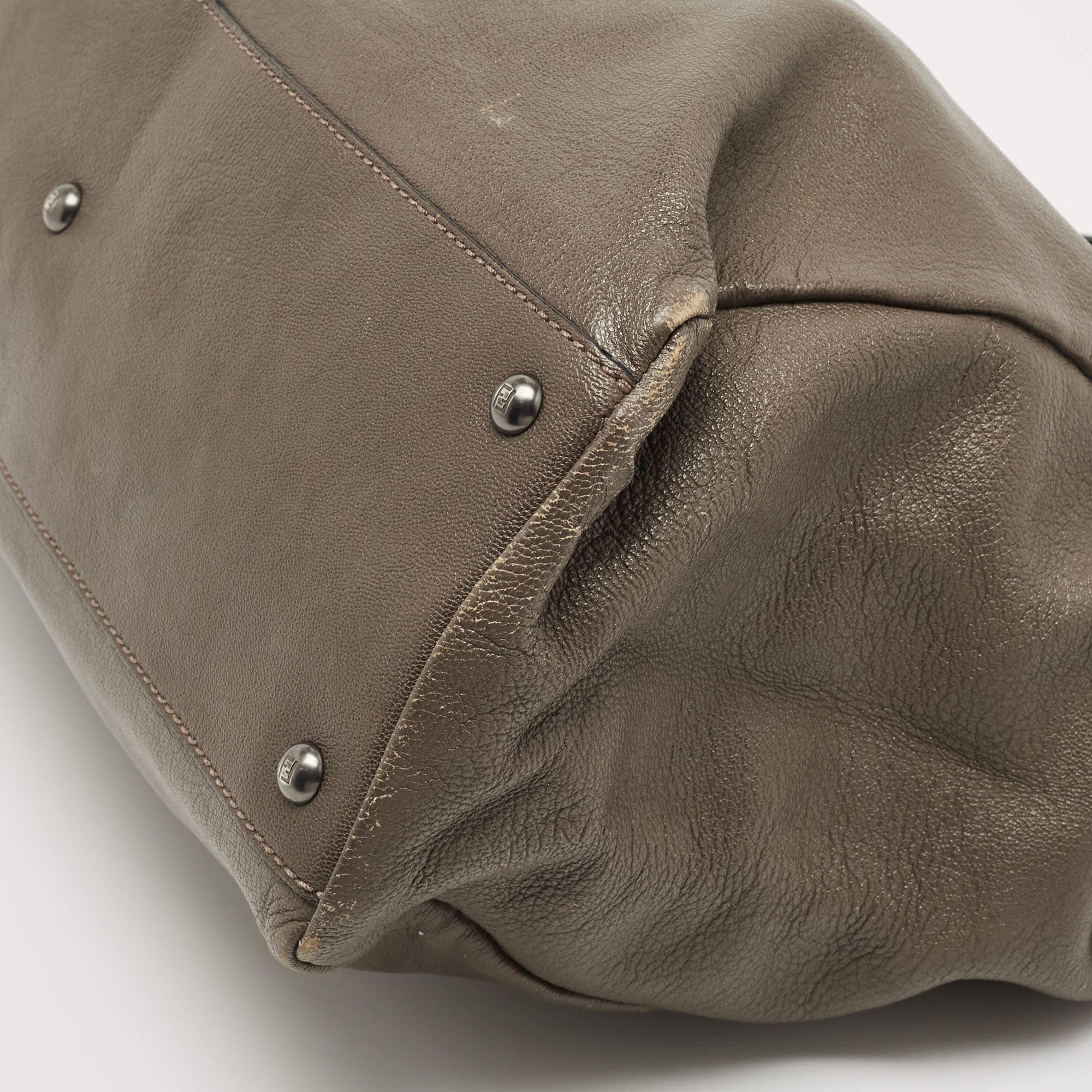 Fendi Dark Grey Leather Large Peekaboo Top Handle Bag 1