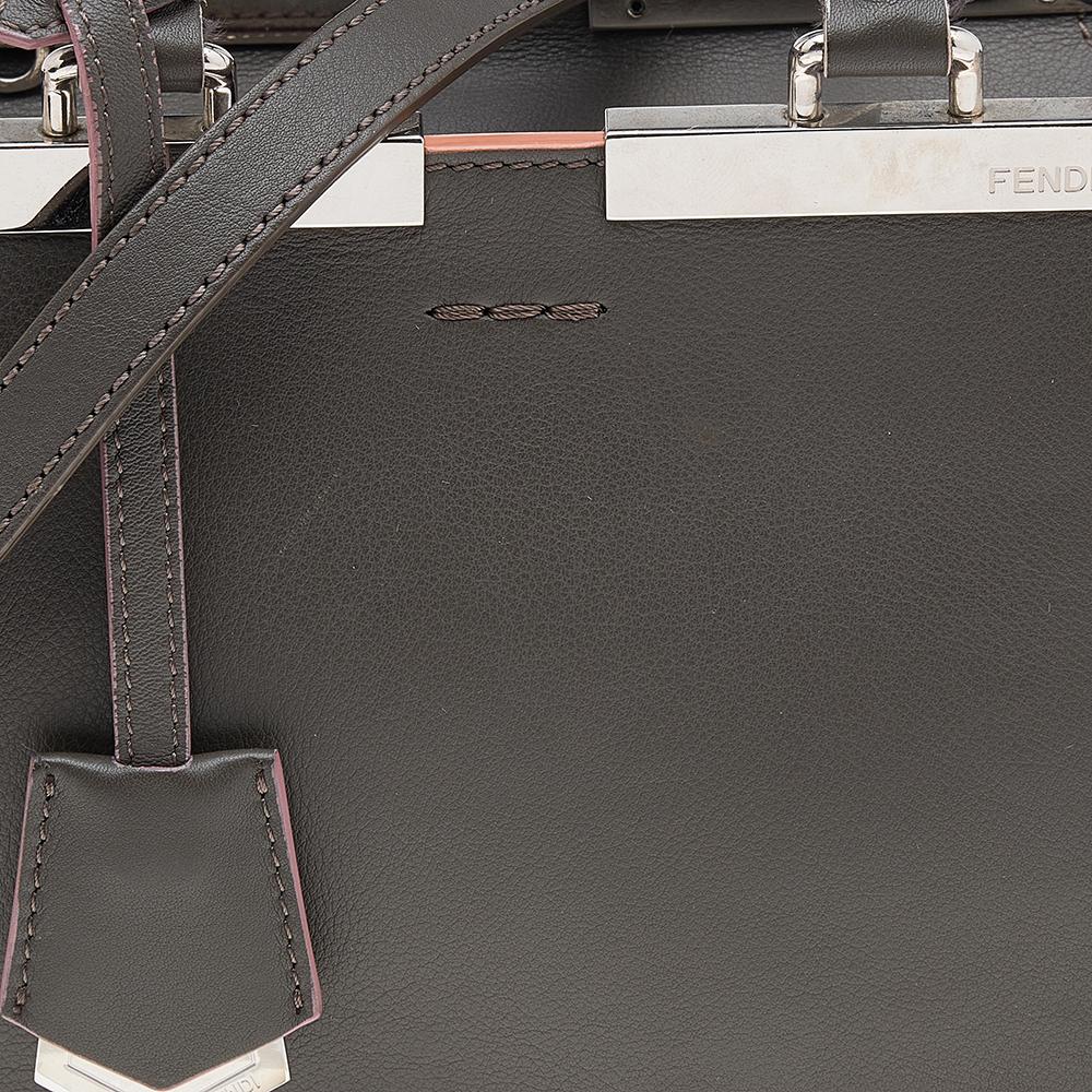 Gray Fendi Dark Khaki Leather Mini 3Jours Tote