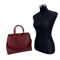 Fendi Dark Red Leather 2 Jours Tote Handbag with Shoulder Strap