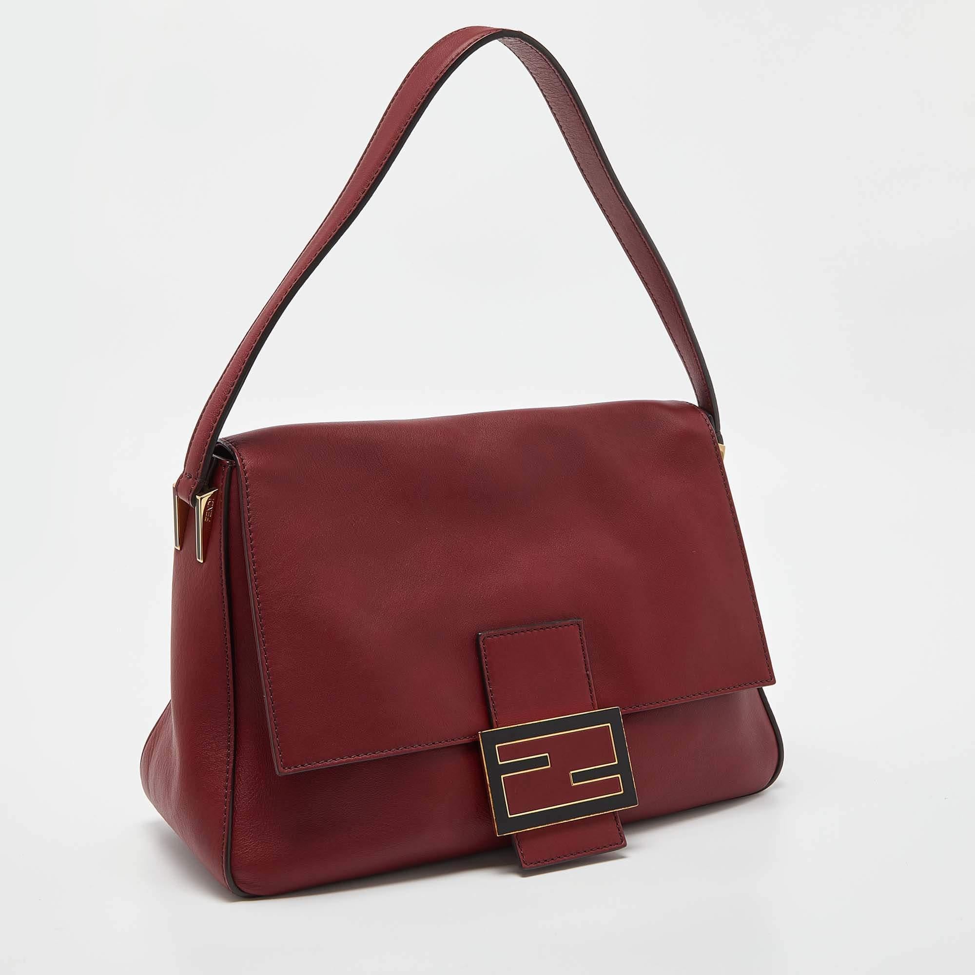 Women's Fendi Dark Red Leather Big Mamma Forever Baguette Bag