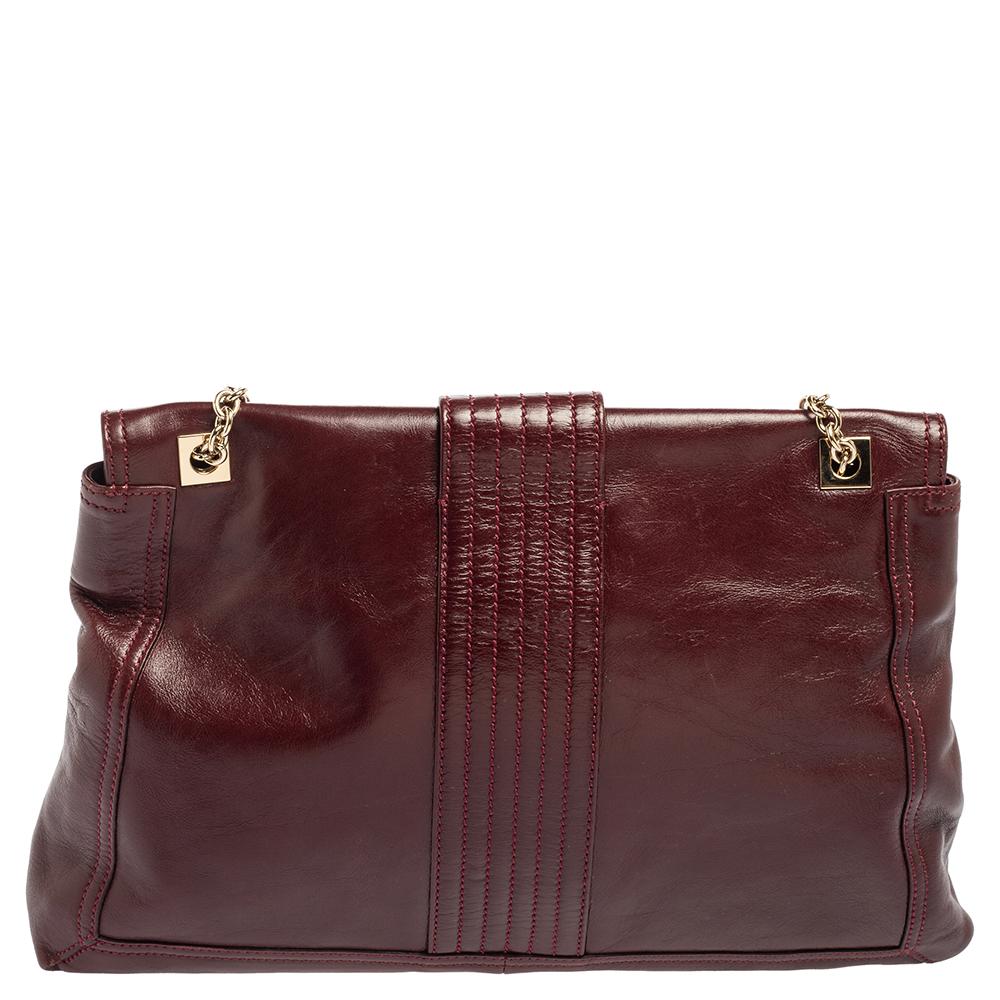 Women's Fendi Dark Red Leather Maxi Baguette Flap Shoulder Bag
