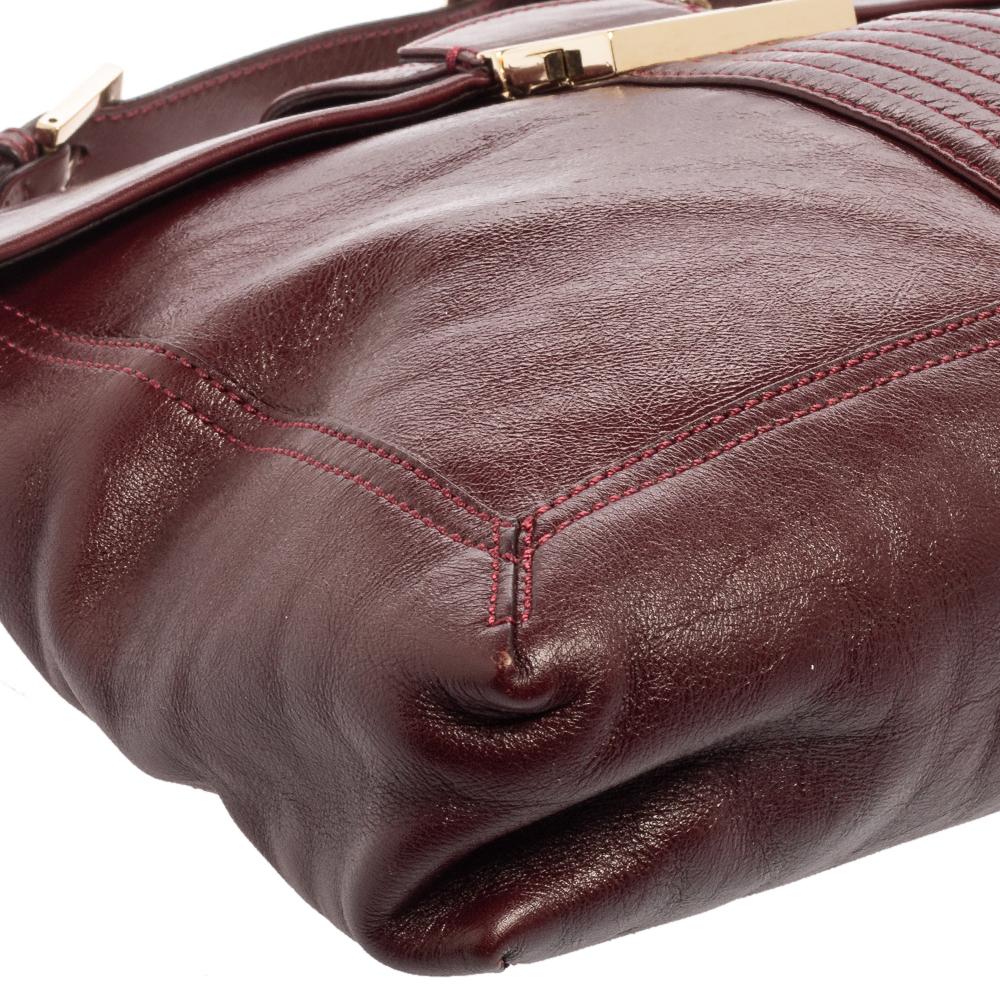 Fendi Dark Red Leather Maxi Baguette Flap Shoulder Bag 1