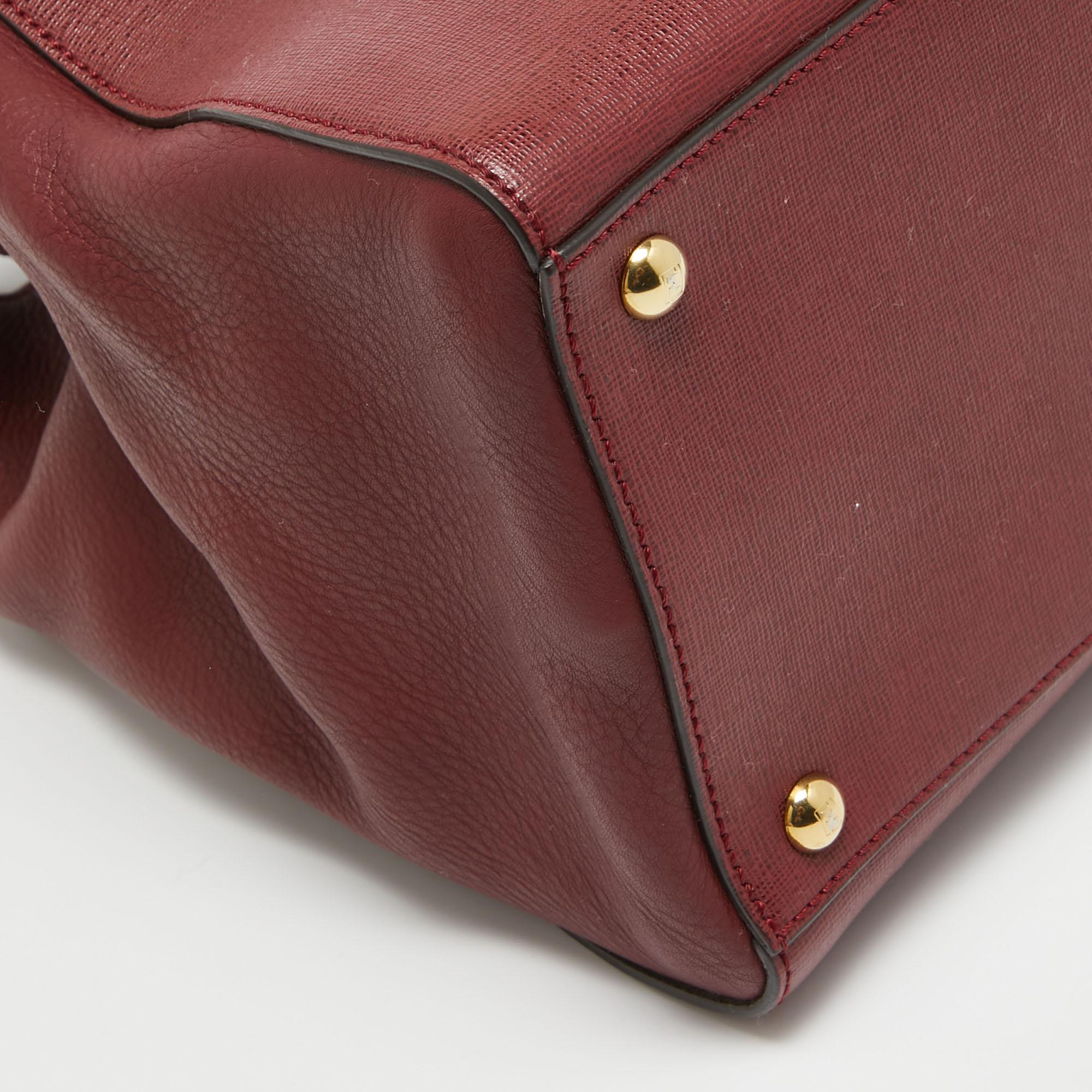 Fendi Dark Red Leather Medium 2Jours Tote For Sale 2