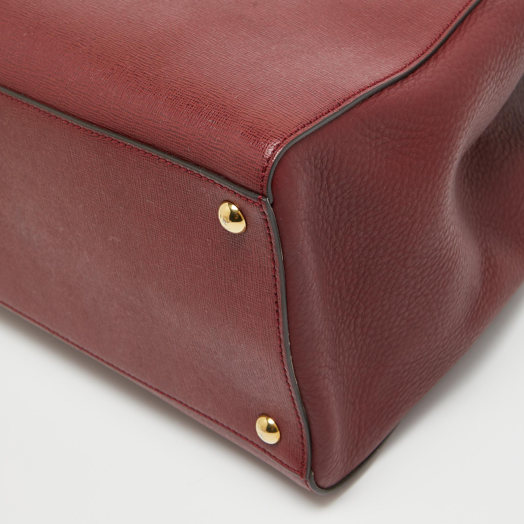 Fendi Dark Red Leather Medium 2Jours Tote For Sale 3