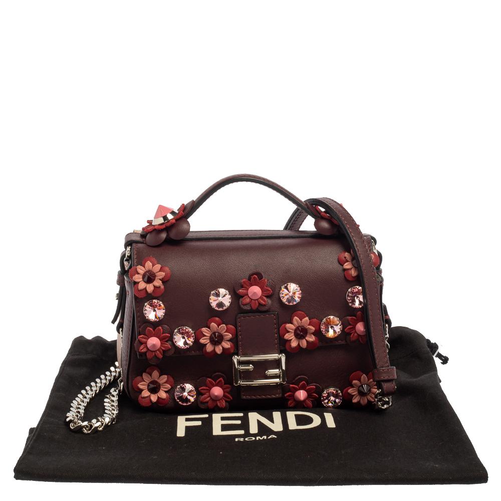 Fendi Dark Red/Light Pink Flowerland Leather Double Micro Baguette Bag 7